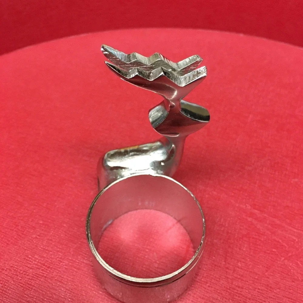 Silver Reindeer Napkin Ring Holder‎ Christmas Cabin Core Set of 8